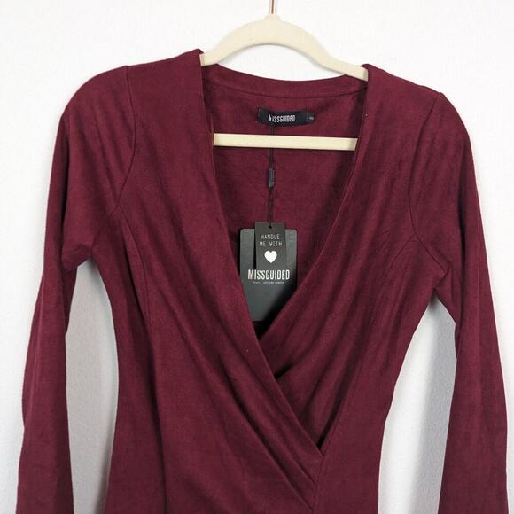 NWT Missguided Maroon Faux Suede Wrap Dress - Picture 5 of 8
